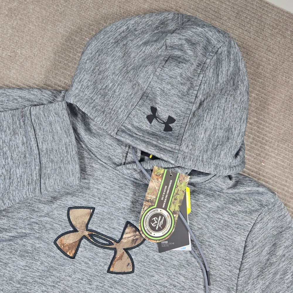 Under Armour Mens Large Gray Realtree Camo Logo Storm Fleece Hoodie 1286068-040